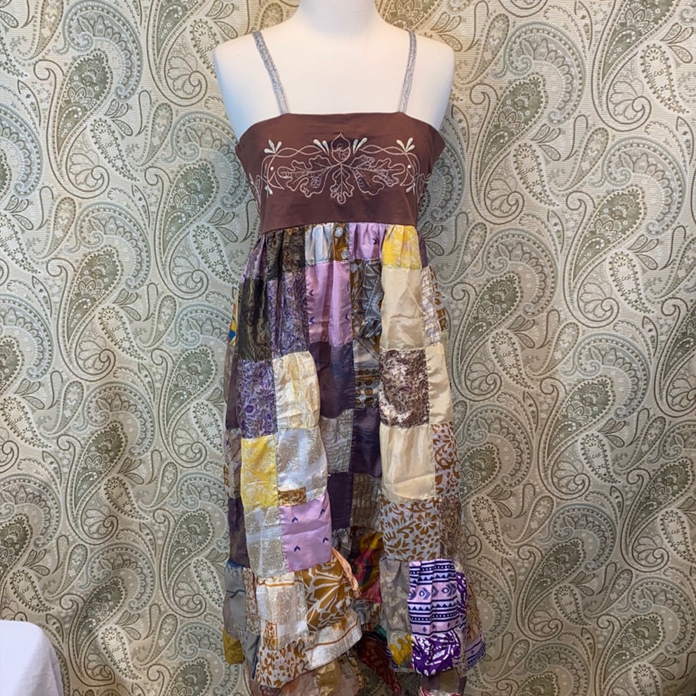 Hippie BoHo Recycled Silk Patch Dress NWT